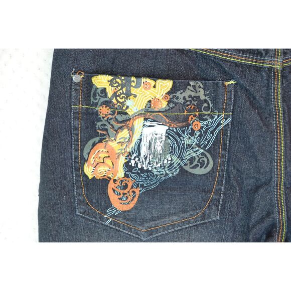 Paco Jeans Men's 38x32 Dark Wash Graphic Print Baggy Y2K Skater Jeans - Picture 14 of 14